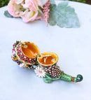 Floral Cornucopia Horn Of Plenty Pewter Austrian Crystals Trinket Jewelry Box