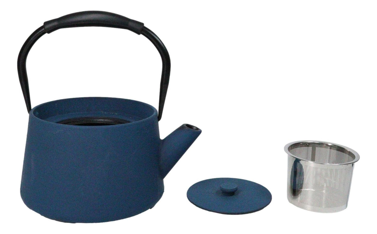 Royal Blue Modern Straight Edge Design Tetsubin Larger Cast Iron Teapot 33oz