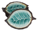 Pack Of 6 Green Crackle Midori Kannyu Ceramic Leaf Shaped Appetizer Salad Plates