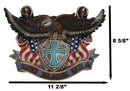 Patriotic Flags Bald Eagle On Cross Crest God Bless USA Wall Plaque Sculpture