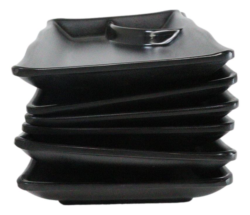 Pack Of 6 Ridged Matte Black Melamine 2 Partitions Rectangular Sushi Plates