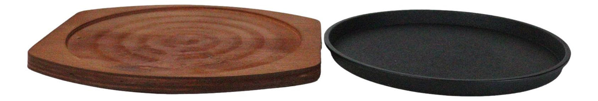 Personal Size Cast Iron Round Fajita Steak Pan Skillet With Wood Trivet Base8"D