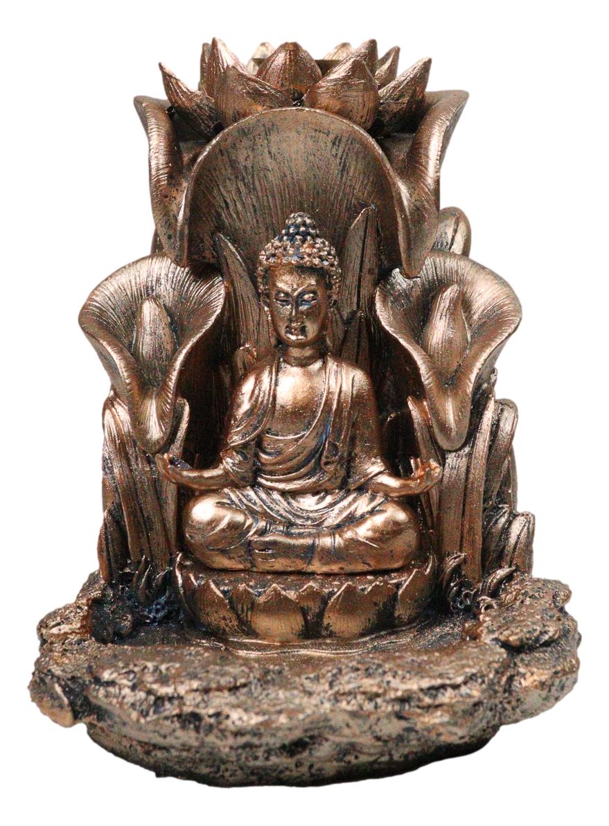 Meditating Buddha Gautama Sitting On Lotus Padma Backflow Cone Incense Burner
