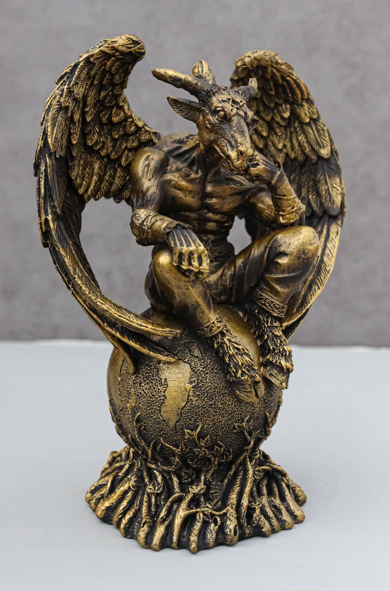 Sabbatic Goat The Thinker Baphomet Sitting On The Globe Statue 7.75"Tall - Ebros Gift