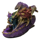 Magic Purple Mother Dragon Protecting Her Colorful Hatchling Babies Figurine