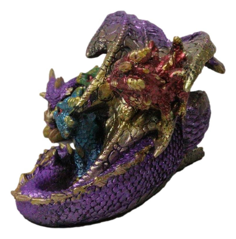 Magic Purple Mother Dragon Protecting Her Colorful Hatchling Babies Figurine