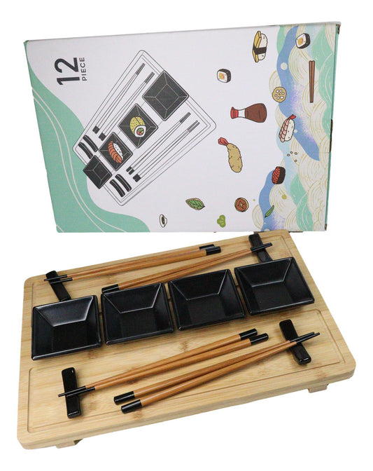 Traditional Japanese Sushi Set Serves 4 Chopsticks Sauce Dishes Rests And Tray