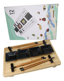 Traditional Japanese Sushi Set Serves 4 Chopsticks Sauce Dishes Rests And Tray