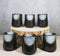 Pack Of 6 Charcoal Grey Tone Hakumu Reactive Glaze Ceramic Yunomi Tea Cups 9oz
