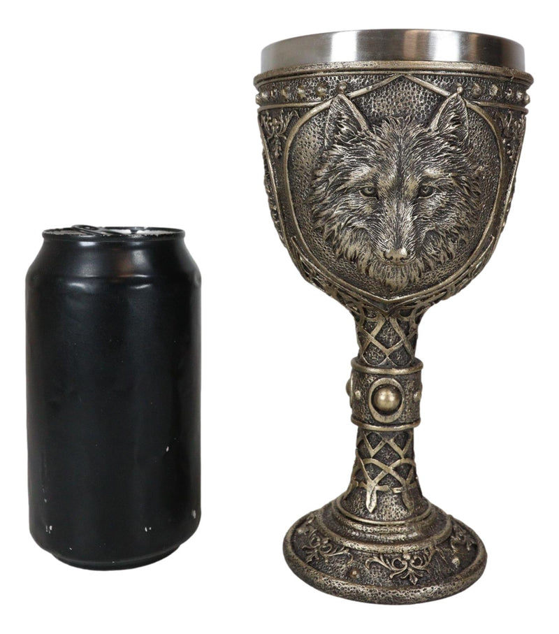 Faux Bronze Alpha Gray Wolf Celtic Tribal Knotwork Wine Chalice Goblet Cup