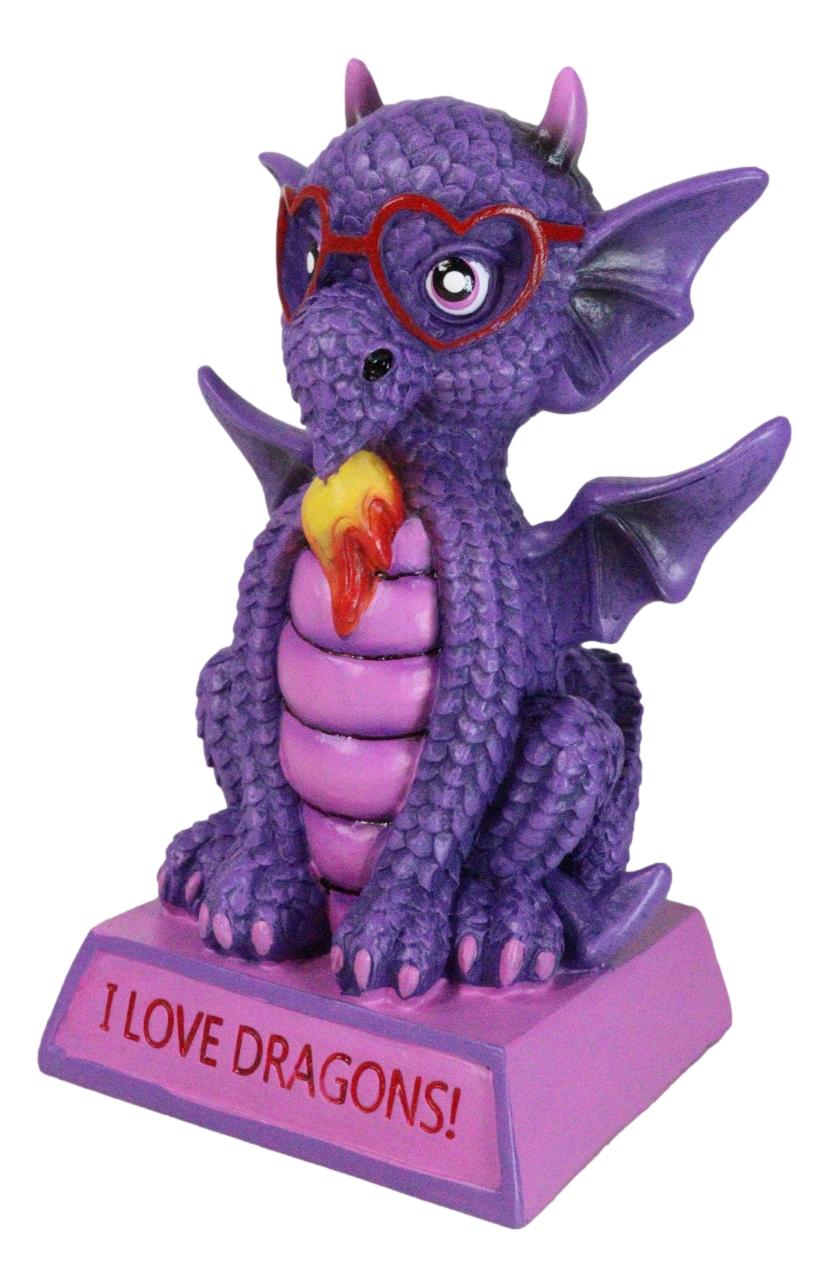 Fantasy Purple Koan Cartoon Chibi Dragon Collectible Figurine I Love Dragons! - Ebros Gift