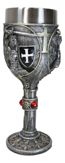 Medieval Templar Crusader Dark Knight Suit of Armor On Horse Wine Goblet Chalice