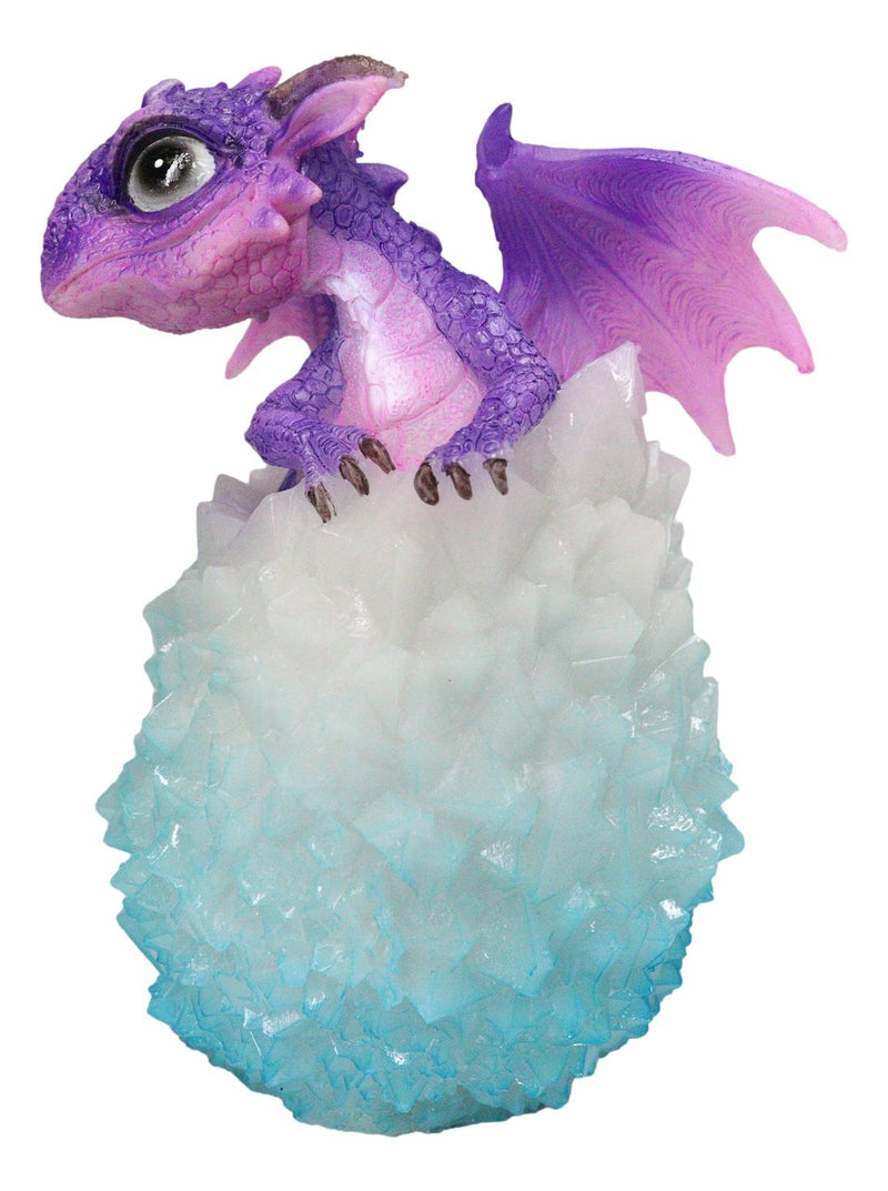 Whimsical Cute Purple Baby Dragon Hatchling in LED Crystal Icicles Egg Figurine