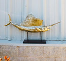 Large Marine Sea Life Sailfish Marlin Sculpture in Gold Leaf With Pole Stand 38"