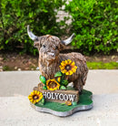 Western Scottish Highlands Cattle Cow with Sunflowers Holy Cow Plank Figurine