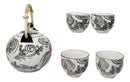 Red Black Koi Fish Porcelain 30oz Teapot With Bamboo Handle And 4 Tea Cups Set