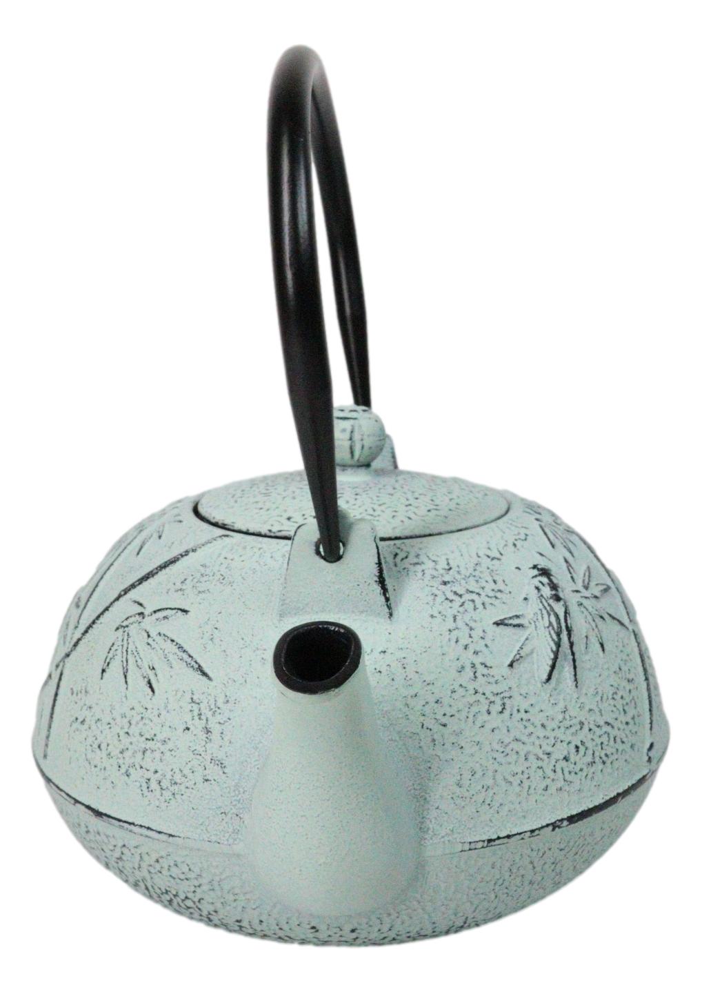 Mint Green Bamboo Forest Design Large Cast Iron Tetsubin Teapot 40oz Tea Pot