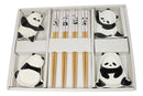 Happy Panda Bears Ceramic Sauce Dishes Chopsticks And Rests Sushi Set For 2
