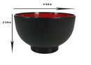 Ebros Japanese Black Red Lacquer Copolymer Plastic Rice Bowl Wood Grain Pattern Set 6