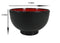 Ebros Japanese Black Red Lacquer Copolymer Plastic Rice Bowl Wood Grain Pattern Set 6