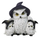 Forest Arctic White Snow Owls Witch Mother with 2 Chicks Family Figurine 5" L
