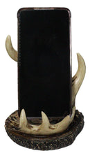 Rustic Buckhorn Stag Deer Antler On Faux Wood Cell Phone Holder Figurine 6"H