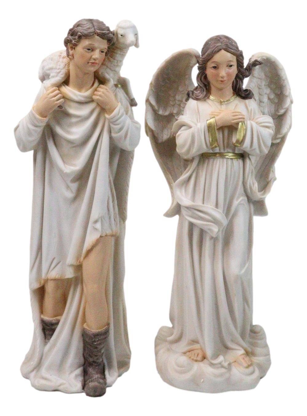 Christmas Nativity Mary Joseph Jesus Wise Men Angel 11pc Figurines Off White 12"