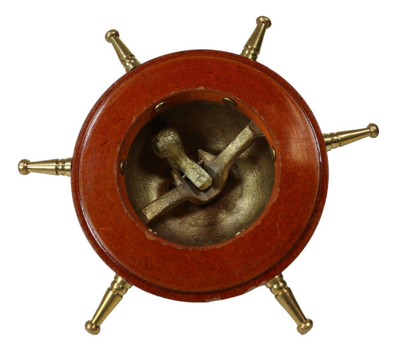 Vintage Brass Nautical Rudder Helm Wheel Paperweight Desk Counter Call Bell 6"D