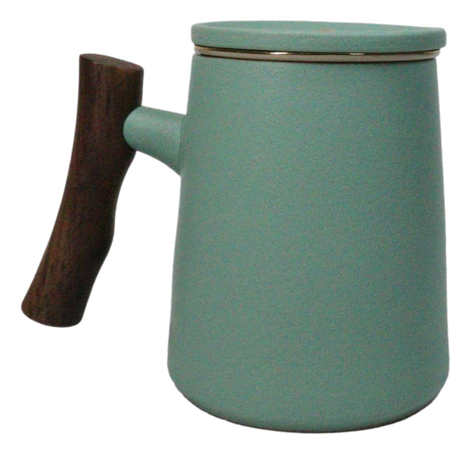 Mint Green 15 Oz Chic Porcelain Tea Mug with Wooden Handle, Lid and Infuser
