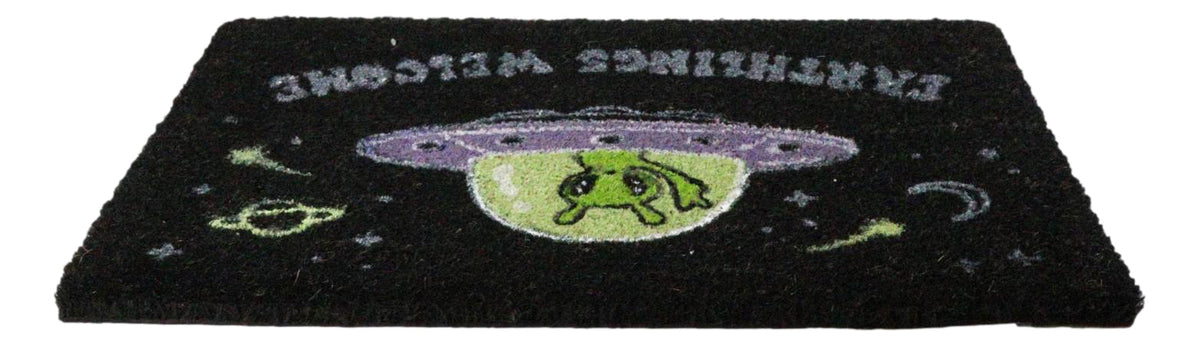 Ebros Earthlings Welcome Alien UFO Spaceship Black Coir Doormat 24 x 16 Inches