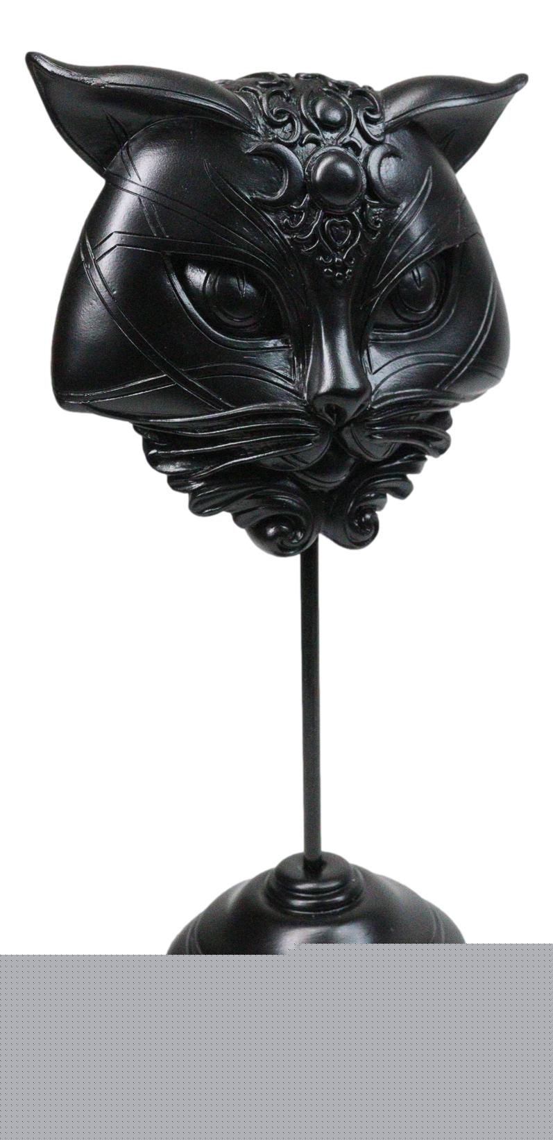 Wicca Black Sacred Cat Moon Masque Ornament On Pole Stand Or Wall Sculpture
