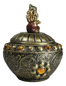 Hindu Vastu Yoga Ganesha Tooled Patterns And Gemstones Decorative Trinket Box