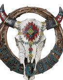 Native Indian Cow Skull with Colorful Navajo Vectors Welcome Wreath Wall Sign