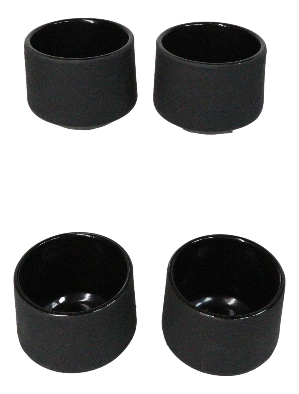 Black Modern Cylindrical Japanese Tetsubin Style Cast Iron Tea Cups Set of 4