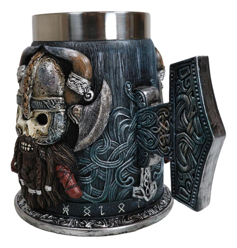 Gothic Viking Horned Warrior Danegeld Skull Tankard Mug 20oz With Hammer Handle