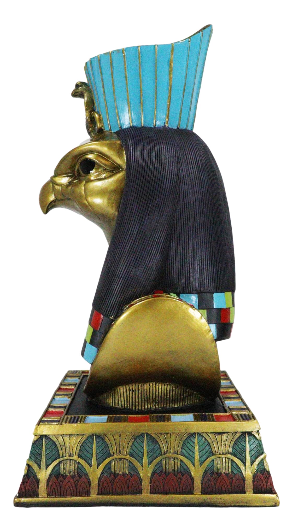 Egyptian God Of The Sky And Sun Horus Ra With Pschent Bust Statue With Base