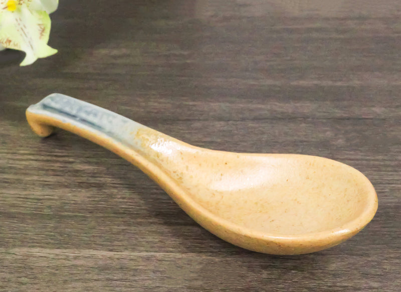 Pack of 6 Ao Nagashi River Collection Ceramic Asian Soup Spoons With Hook 5.75"L