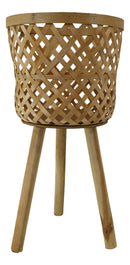 Set of 3 Hand Woven Natural Bamboo And Fir Legs Raised Floor Storage Baskets