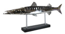 Marine Faux Taxidermy Silver Tone Large Barracuda Fish Sculpture With Pole Stand