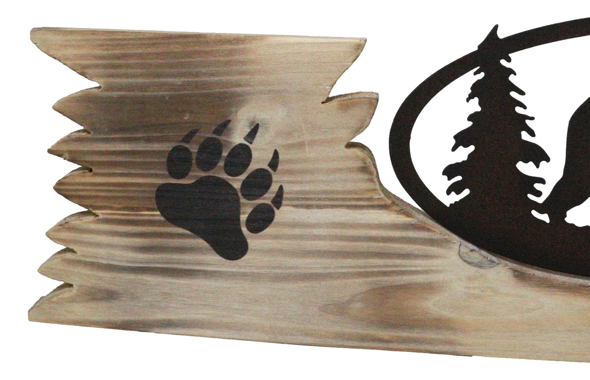 Rustic Western Black Bear By Pine Trees Metal Cutout Wooden Plank Wall Decor