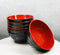 Set Of 6 Red And Black Round Ridged Body Soup Salad Rice Melamine Bowls 6.5"D