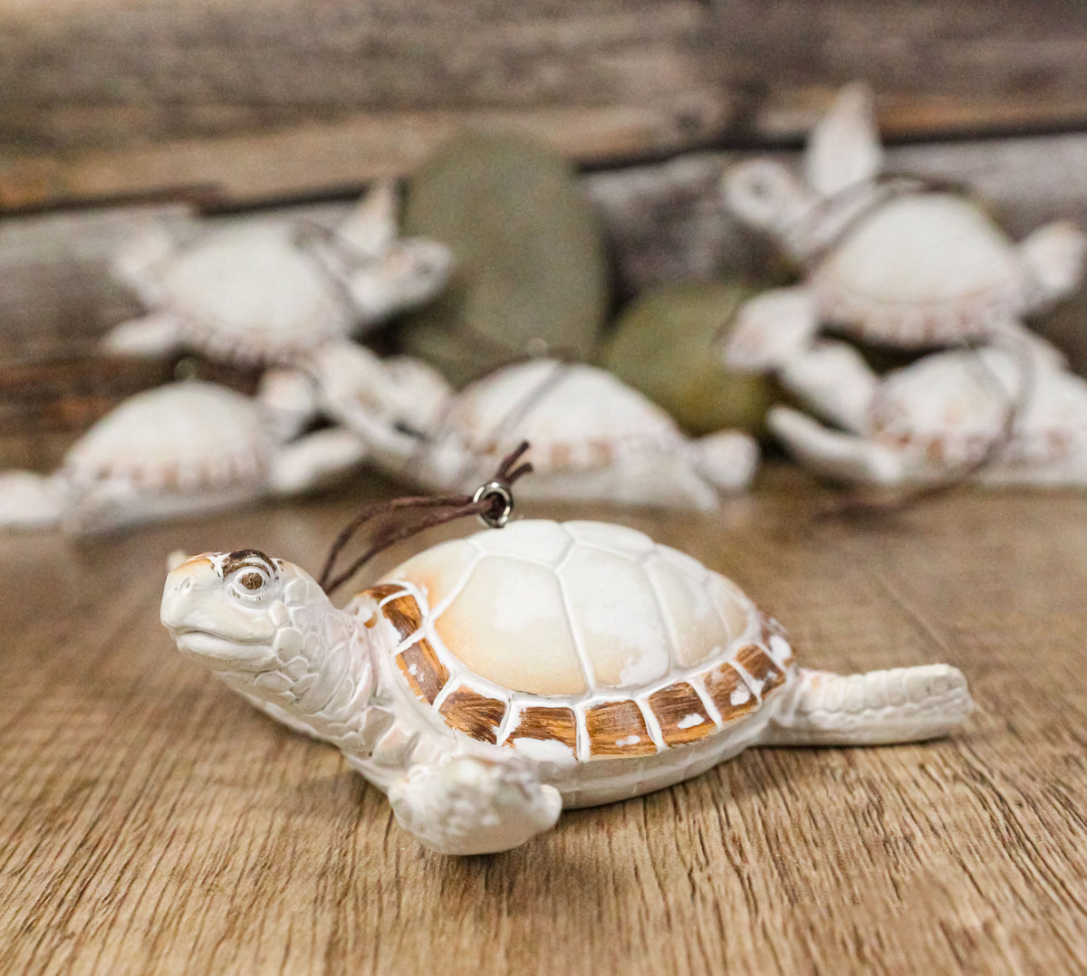 Set Of 6 Antique White Sea Turtles Ocean Marine Wall Hanger Decor Tree Ornaments