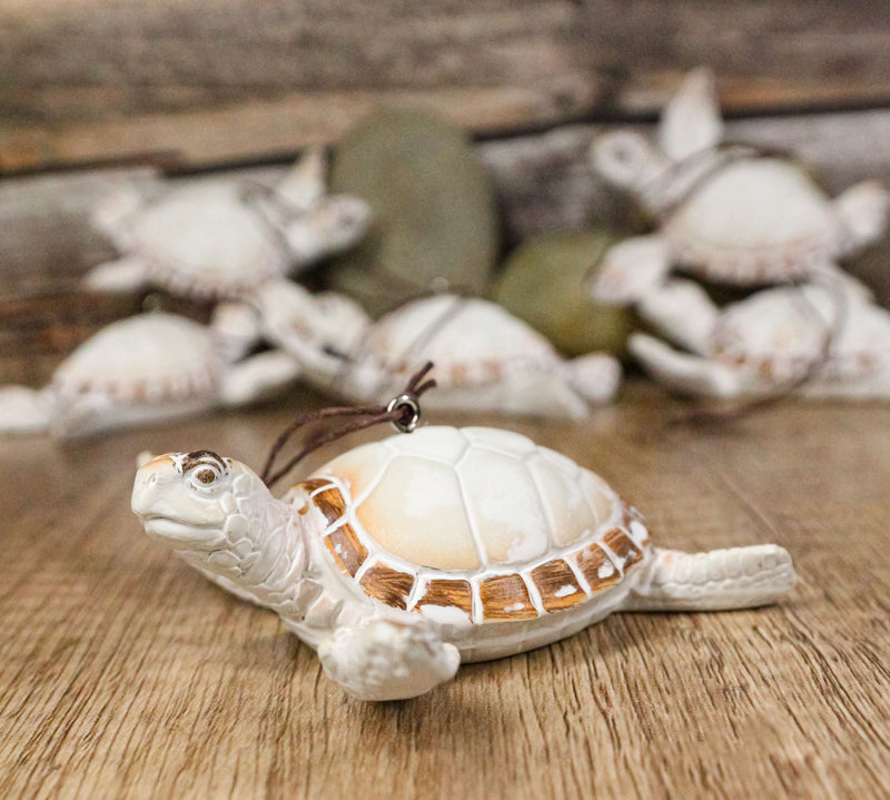 Set Of 6 Antique White Sea Turtles Ocean Marine Wall Hanger Decor Tree Ornaments