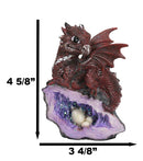 Adorable Quartzite Red Baby Dragon On Faux Geode Fossil Cove With Eggs Figurine