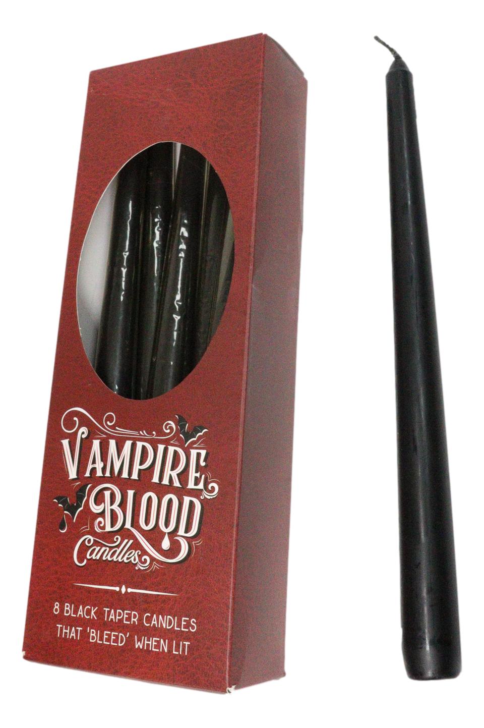 Pack of 8 Witchcraft Ritual Spell Vampire Blood Black Red Taper Candles 10"