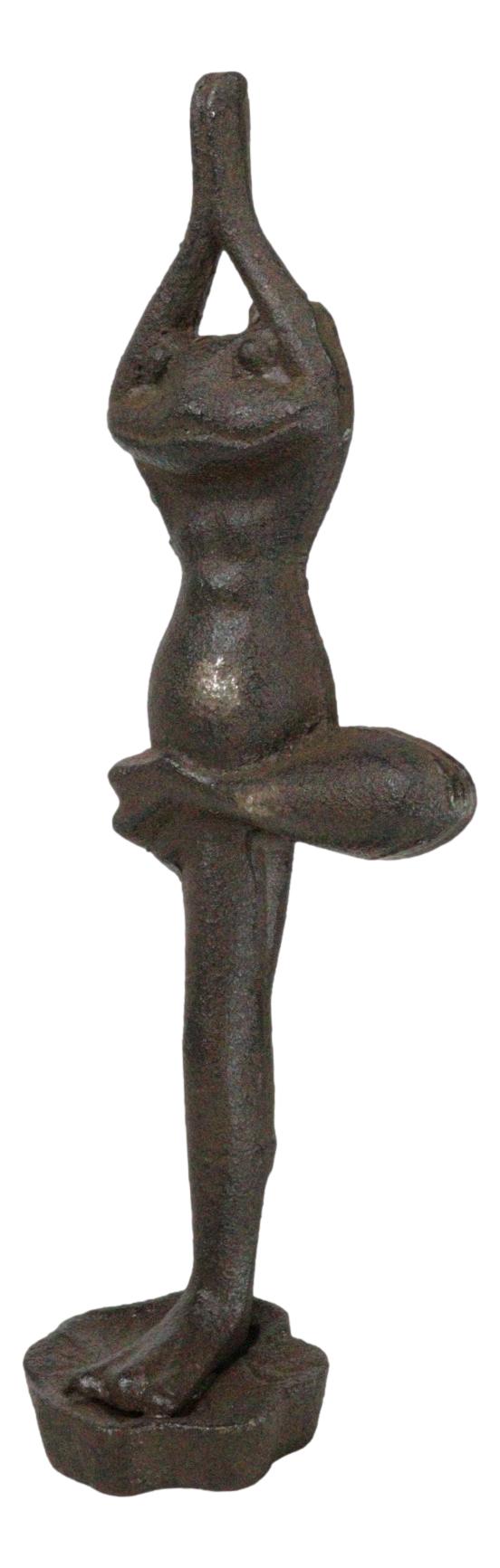 Rustic Cast Iron Whimsical Meditation Yoga Toad Frog In Tree Pose Figurine