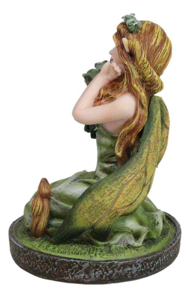 Kneeling Green Ivy Gaia Earth Fairy With Crystal Ball On Garden Small Figurine