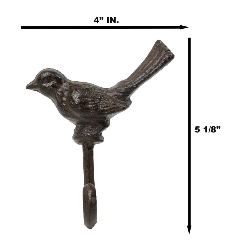 Set Of 2 Rustic Cast Iron Morning Song Bird On Branch Wall Coat Towel Hook Decor