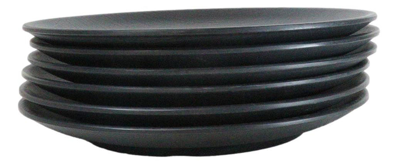 Pack Of 6 Black Silk Melamine Round Dinner Plates 10"D Restaurant Supply