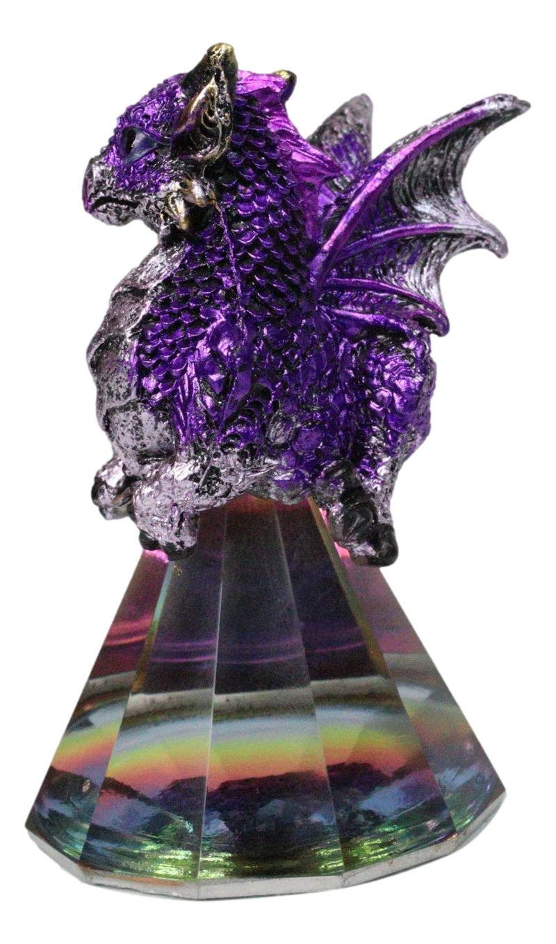 Fantasy Metallic Purple Silver Dragon On Iridescent Pyramid Glass Small Figurine